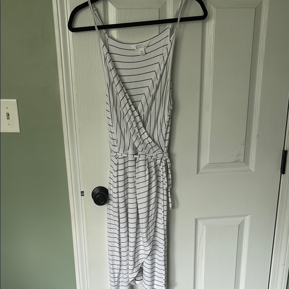 Striped White and Black Wrap Dress